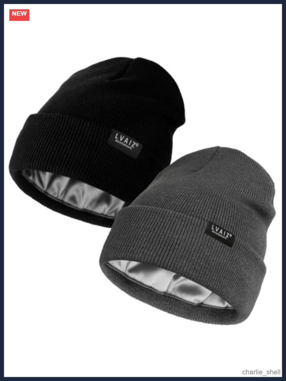 2 Pack Satin Lined Beanies Warm Cuffed Winter Hats for Men and Women
